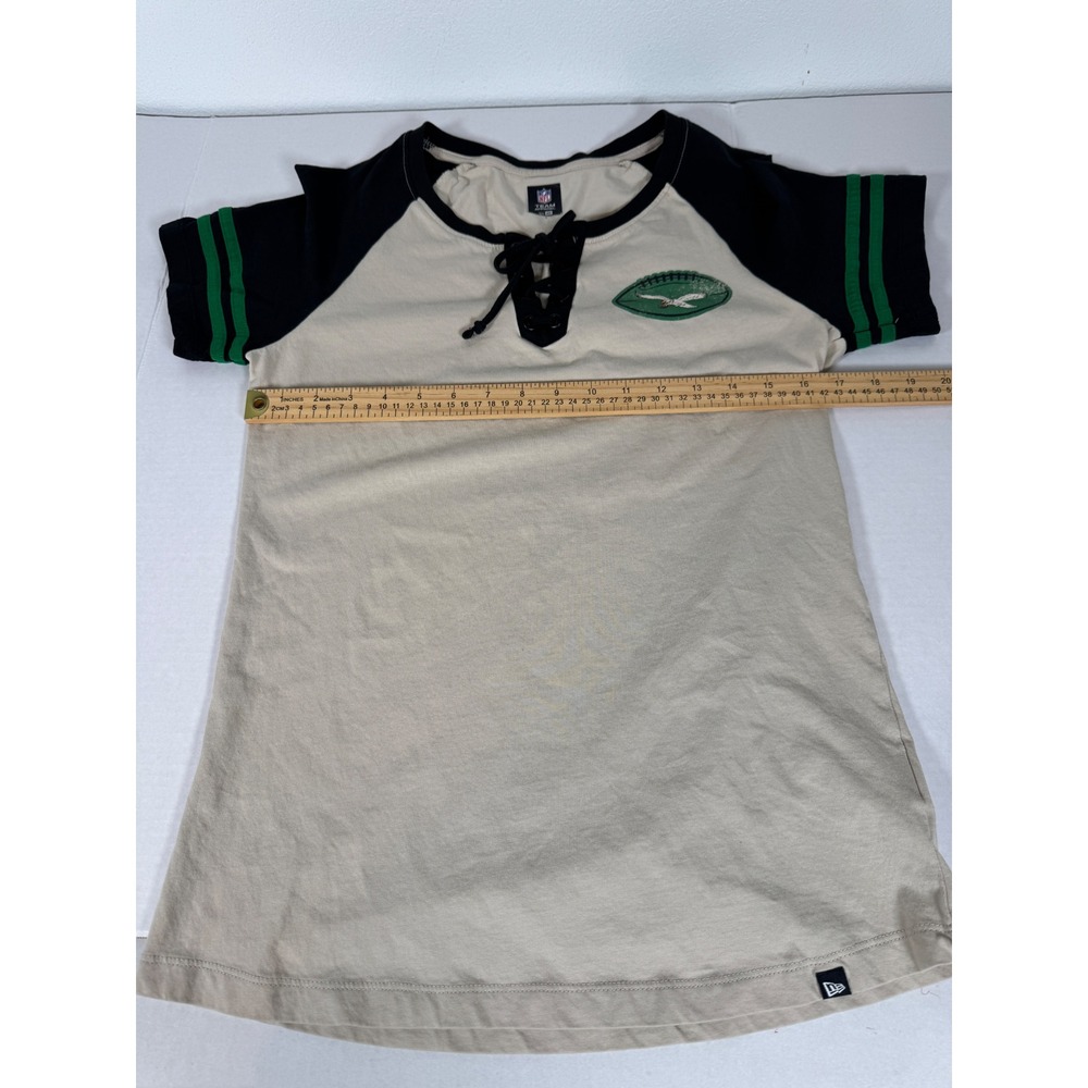 NFL Team Apparel Women's New Era‎ Philadelphia Eagles Lace Up T Shirt Tan Green - Picture 5 of 9
